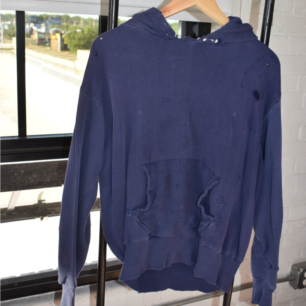 Distressed Vintage Men's Blue Hoodie